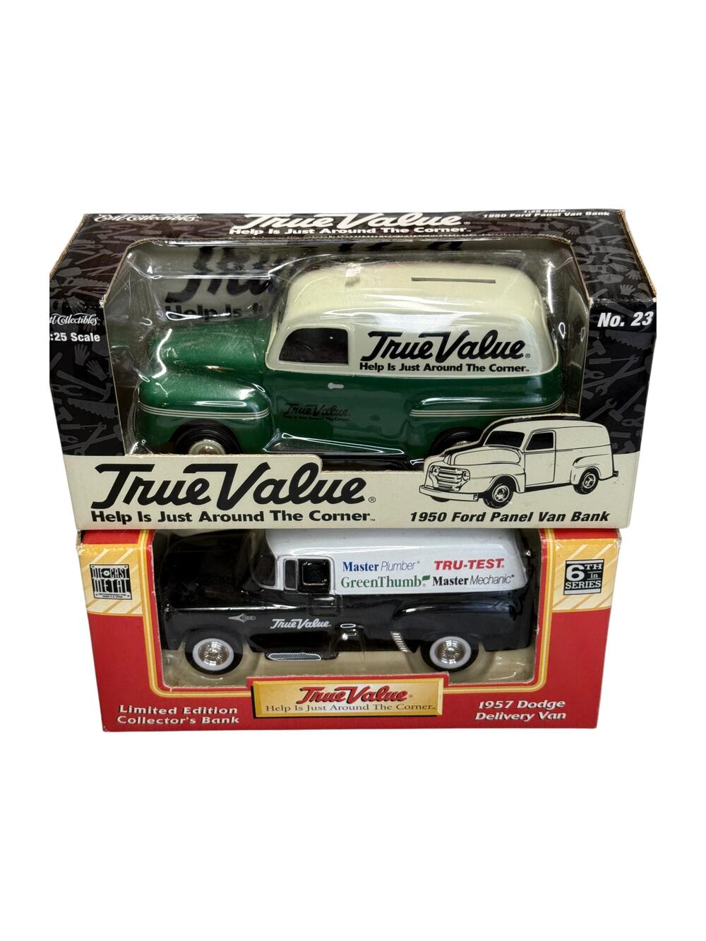 True Value Ertl 1950 Ford Panel Van Dodge 1957 Delivery Van Die-Cast Bank Lot